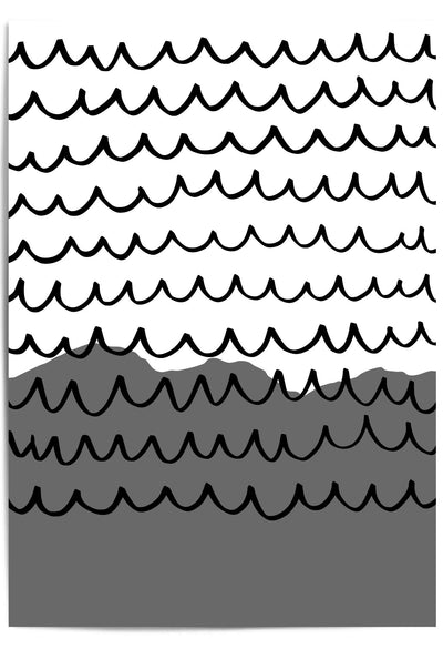 wavy lines grey andblack abstract print