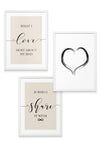 white framed set of 3 black and beige bedroom wall art prints