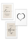 white framed set of 3 black and beige bedroom wall art prints