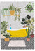 modern yellow bathroom print with plants and bath tub