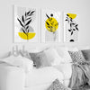 grey and yellow living room art