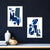 set of 2 blue and white abstract prints with leopard pattern