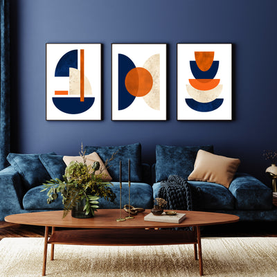 orange and blue wall decor prints