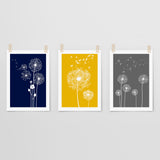 yellow and navy wall decor