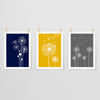 yellow and navy wall decor