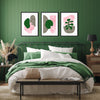 Set of 3 Pink and Green Abstract Wall Art