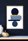 geometric circle abstract shape print in blue and gold