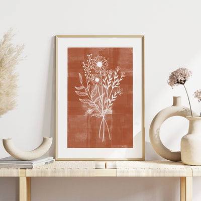 orange boho wild flower print