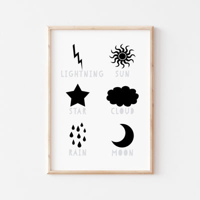 6pc Monochrome Educational Wall Art