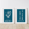 retro teal kitchen print set