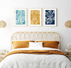 navy blue teal yellow over the bed wall art