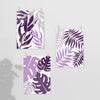 set of 3 leaf prints in purple and gold