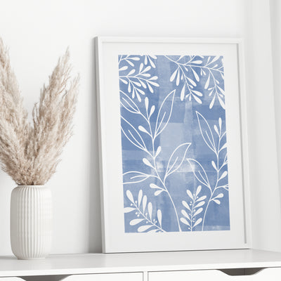 light blue brushed paint leaf print