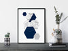 marble and navy blue hexagon print